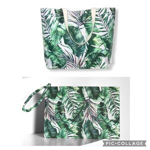 Large Tropical Print Tote Bag with Matching Wristlet
